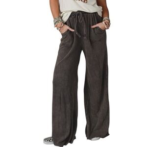3 Birds Nest Black Acid Wash Wide Leg Sweatpants XL Asymmetrical Seam